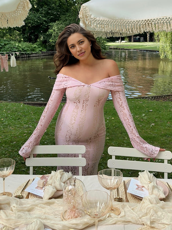Beaumama robe longue grossesse babyshower dentelle épaule dénudée sirene femme enceinte