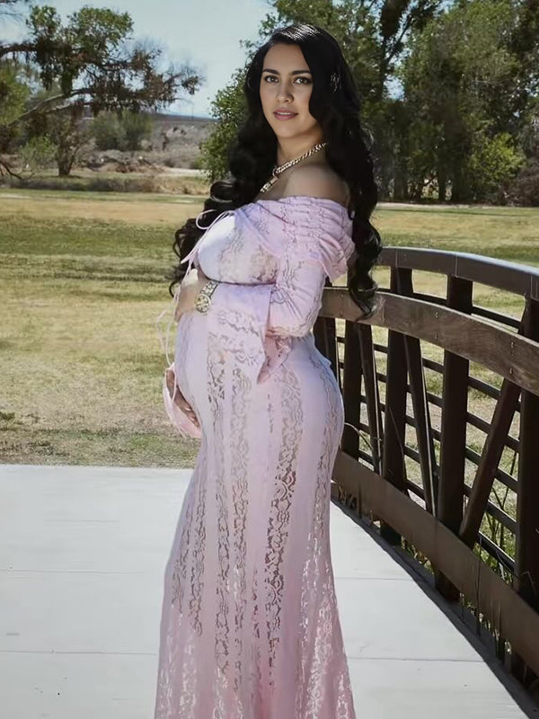 Beaumama robe longue grossesse babyshower dentelle épaule dénudée sirene femme enceinte