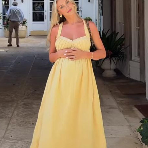 Beaumama robe longue grossesse vacances chic croisé dos trapèze fluide femme enceinte