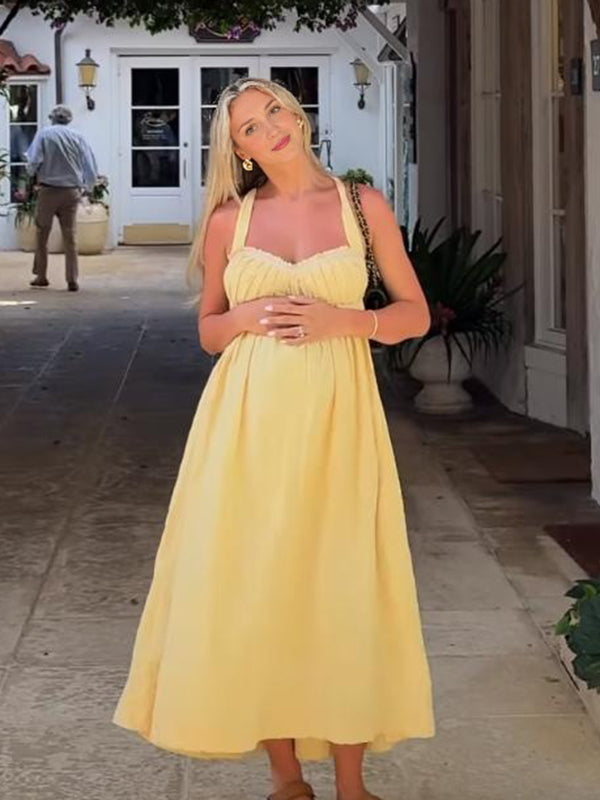Beaumama robe longue grossesse vacances chic croisé dos trapèze fluide femme enceinte