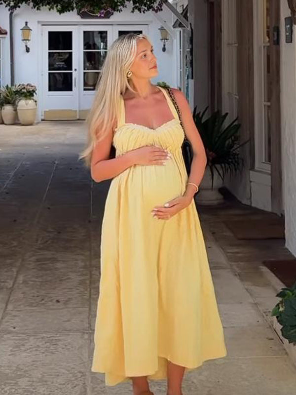 Beaumama robe longue grossesse vacances chic croisé dos trapèze fluide femme enceinte