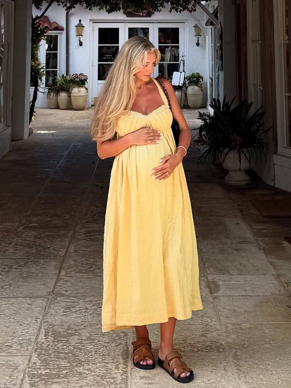 Beaumama robe longue grossesse vacances chic croisé dos trapèze fluide femme enceinte