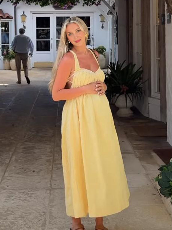 Beaumama robe longue grossesse vacances chic croisé dos trapèze fluide femme enceinte