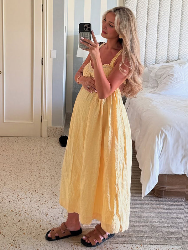 Beaumama robe longue grossesse vacances chic croisé dos trapèze fluide femme enceinte