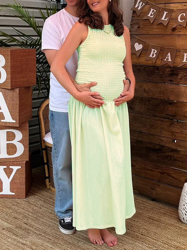Beaumama robe longue grossesse babyshower moulante plissé trapèze vert femme enceinte