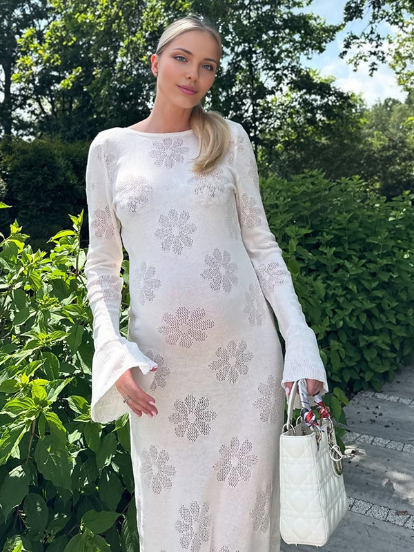 Beaumama robe longue grossesse chic élégant imprimé fleurie volants moulante blanche femme enceinte