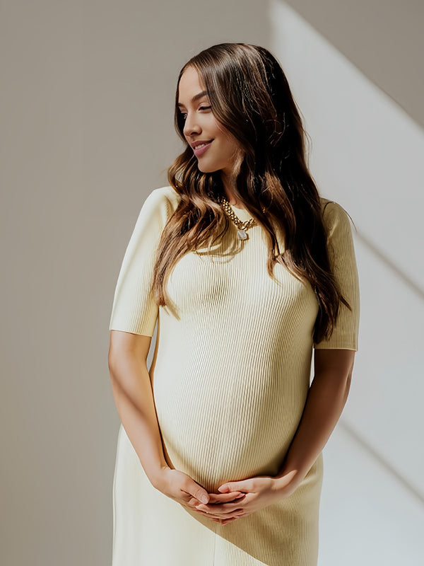 Beaumama robe longue grossesse moulante femme enceinte jaune