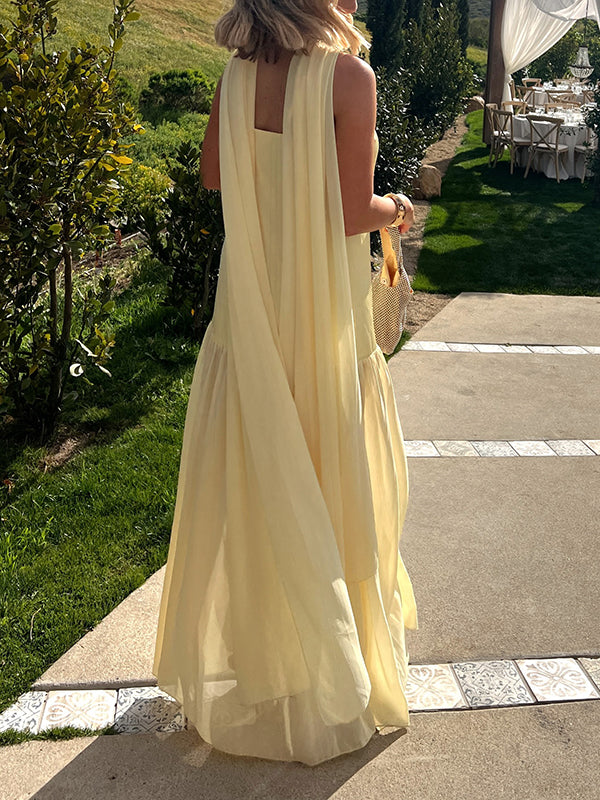Beaumama robe longue grossesse chic babyshower tulle épissage ruban jaune femme enceinte