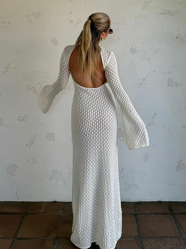 Beaumama robe photo longue grossesse chic crochet tricot dos nu blanche femme enceinte