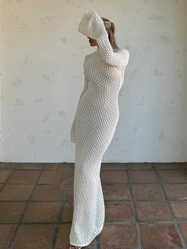 Beaumama robe photo longue grossesse chic crochet tricot dos nu blanche femme enceinte