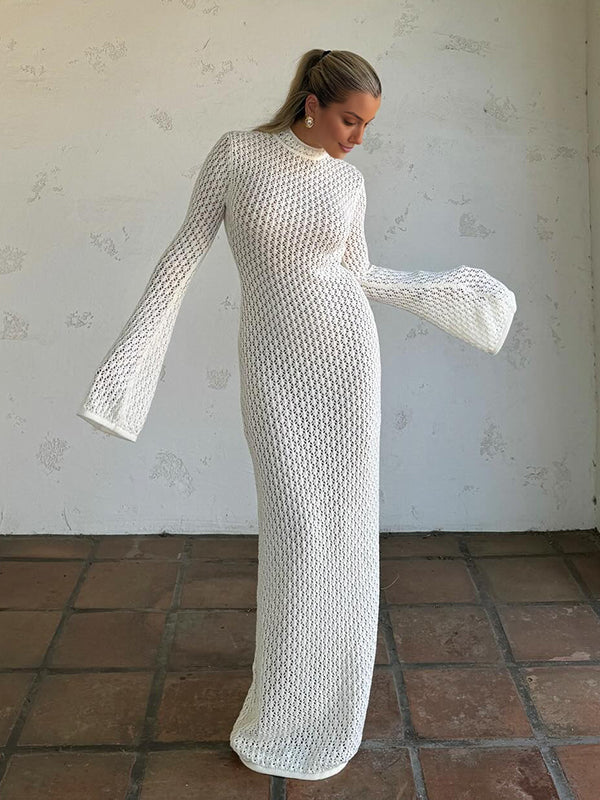 Beaumama robe photo longue grossesse chic crochet tricot dos nu blanche femme enceinte