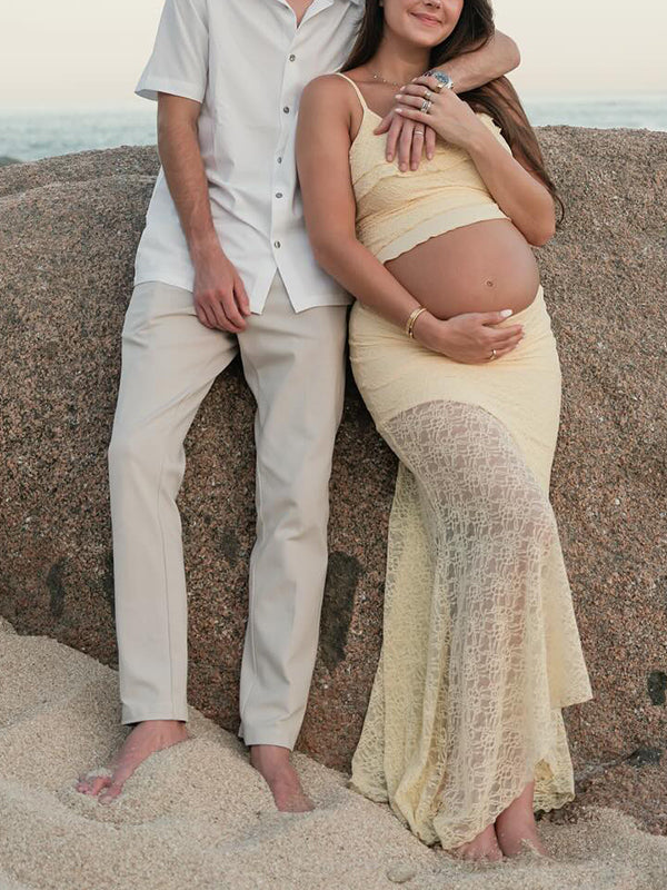 Beaumama robe photo longue grossesse chic 2 pièces dentelle irrégulier sirene femme enceinte