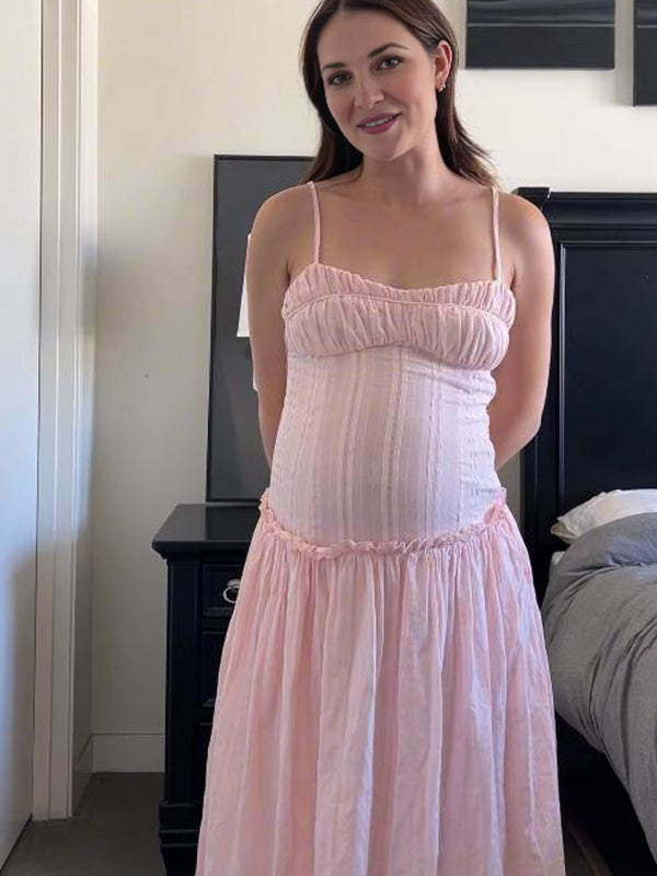 Beaumama robe longue grossesse chic vacances ruchés froncées fluide spaghettiträger femme enceinte