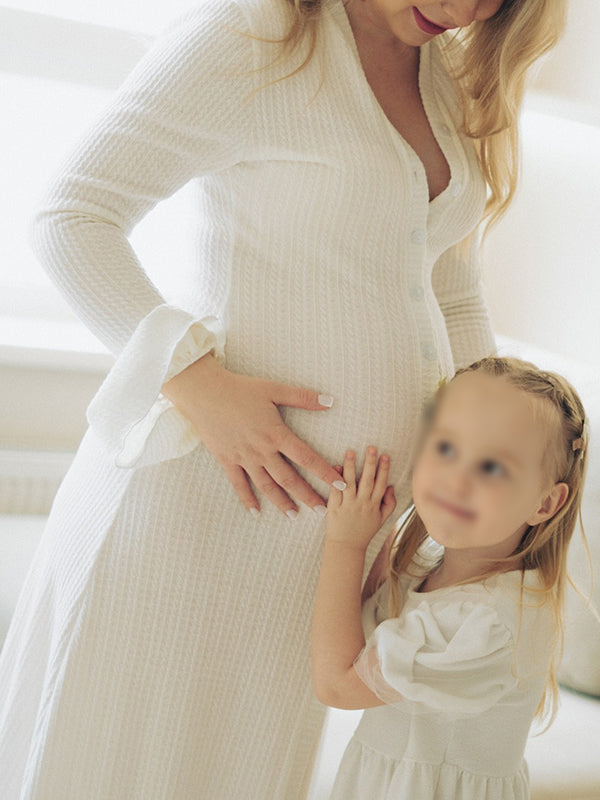 Beaumama robe longue grossesse chic babyshower volants boutonnage fente avant femme enceinte