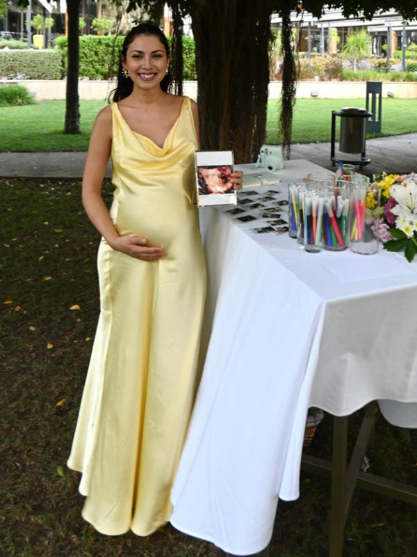 Beaumama robe longue grossesse strap babyshower femme enceinte jaune