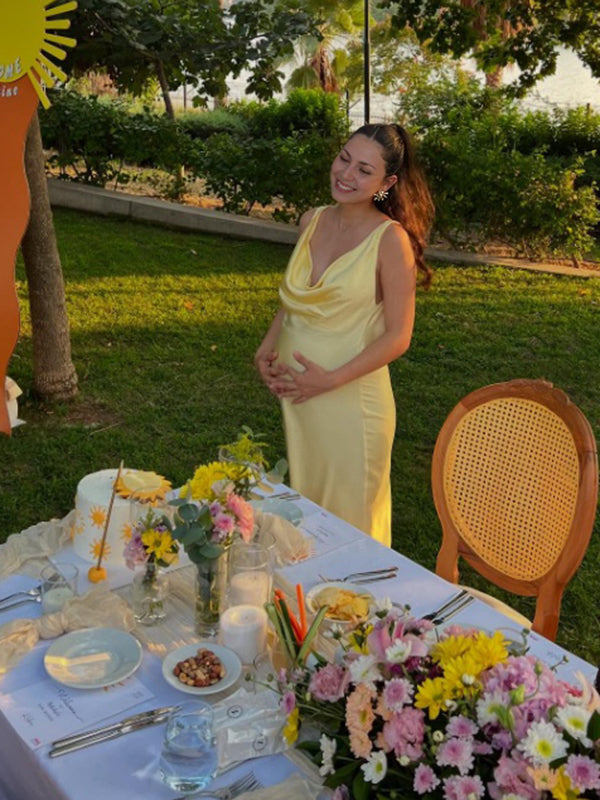 Beaumama robe longue grossesse strap babyshower femme enceinte jaune