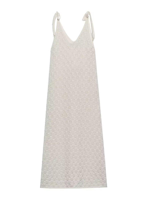 Beaumama robe photo longue grossesse bohème crochet tricot strap nœud papillon beige femme enceinte
