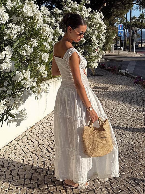 Beaumama robe longue grossesse chic vacances volants boutonnage strap trapèze femme enceinte