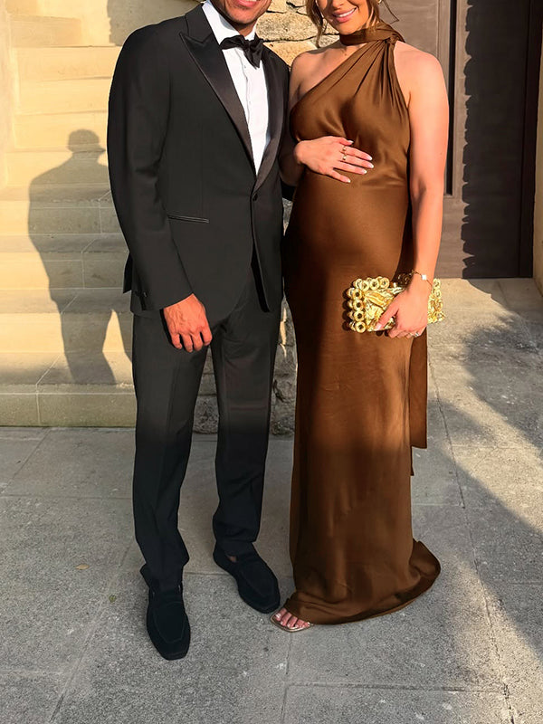 Beaumama robe longue grossesse chic cérémonie ruban dos nu licou femme enceinte