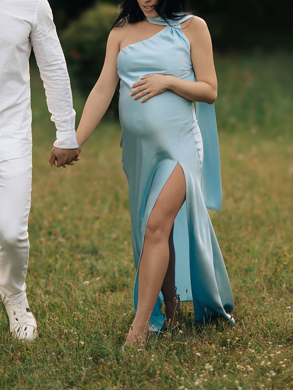 Beaumama robe longue grossesse chic enceinte shooting ruban dos nu fendu le côté femme enceinte
