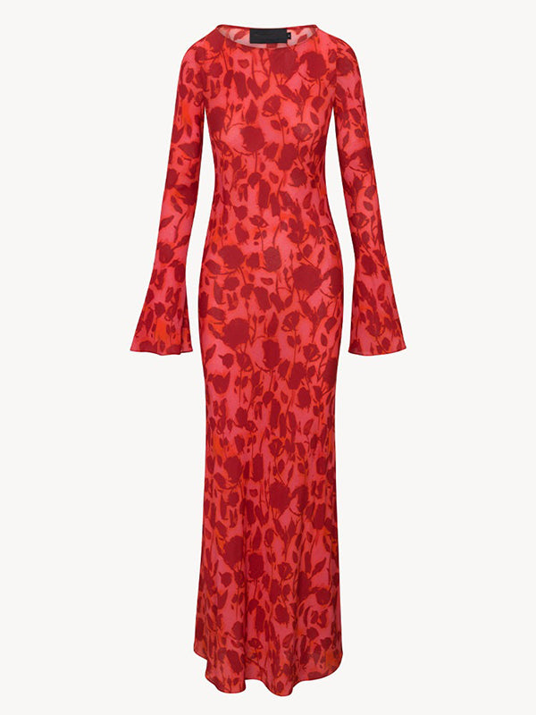 Beaumama robe longue grossesse chic cérémonie imprimé fleurie fluide manches trompette femme enceinte