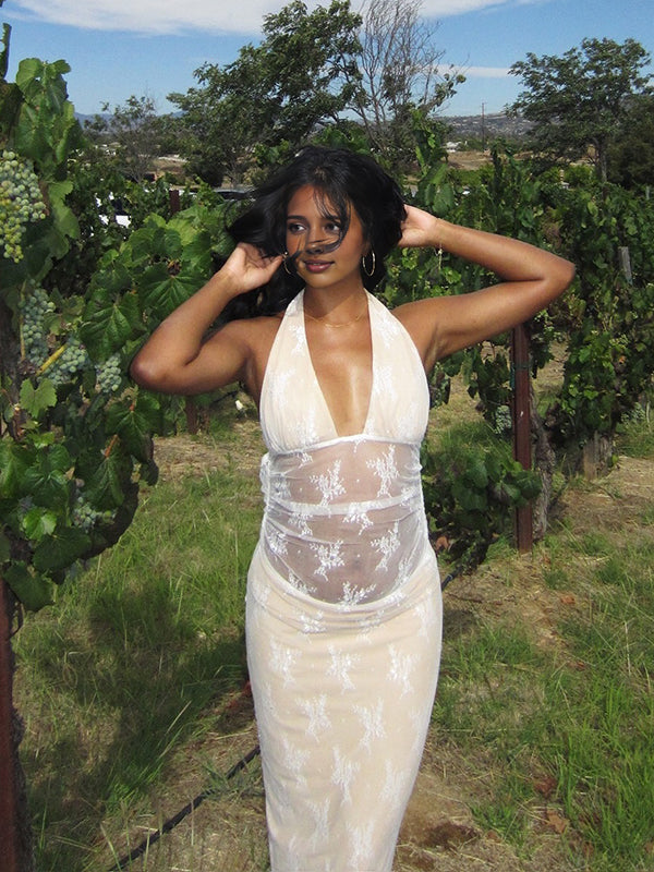 Beaumama robe longue grossesse chic cérémonie dentelle dos nu transparent femme enceinte