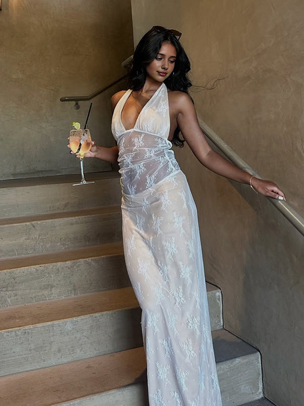 Beaumama robe longue grossesse chic cérémonie dentelle dos nu transparent femme enceinte