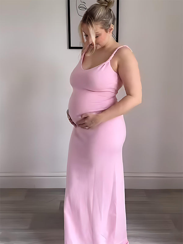 Beaumama robe longue grossesse chic vacances tricot torsadé spaghettiträger dos nu femme enceinte