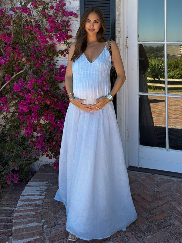 Beaumama robe longue grossesse chic vacances plissé spaghettiträger trapèze femme enceinte