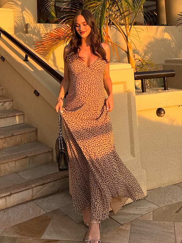 Beaumama robe longue grossesse chic vacances pois 3D fleurie spaghettiträger fluide femme enceinte