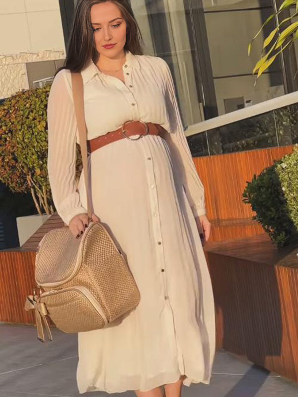 Beaumama robe longue grossesse chic vacances ceinture plissé boutonnage femme enceinte