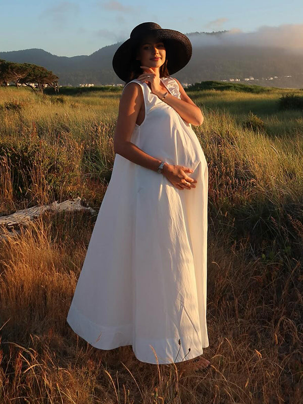 Beaumama robe photo longue grossesse vacances bohème trapèze fluide poches femme enceinte
