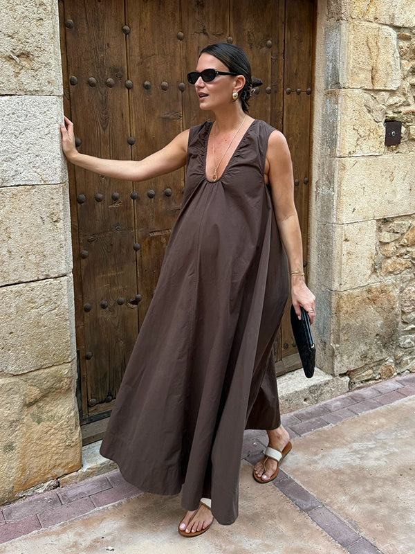 Beaumama robe photo longue grossesse vacances bohème trapèze fluide poches femme enceinte