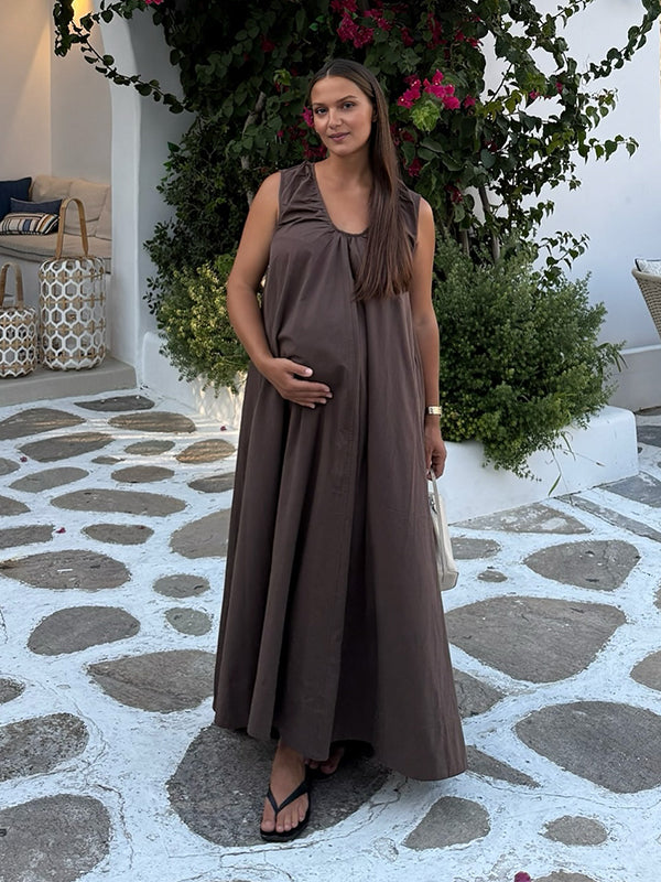 Beaumama robe photo longue grossesse vacances bohème trapèze fluide poches femme enceinte