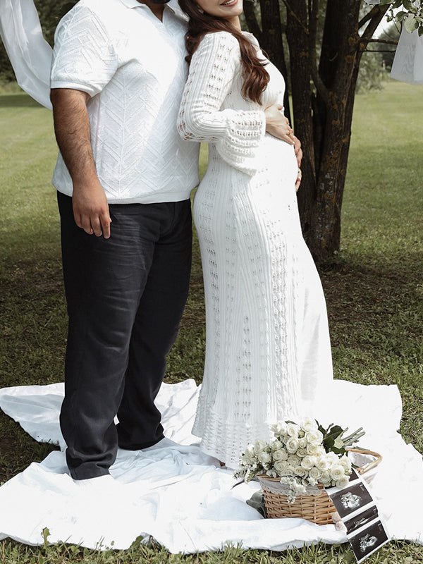 Beaumama robe photo longue grossesse vacances crochet tricot boutonnage découpe volants femme enceinte