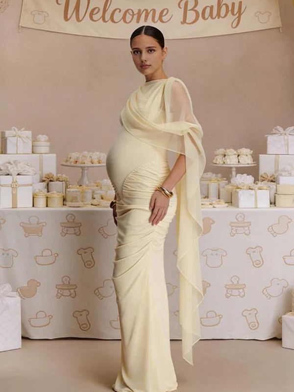 Beaumama robe longue grossesse chic cérémonie tulle plissé drapé sur le côté moulante femme enceinte