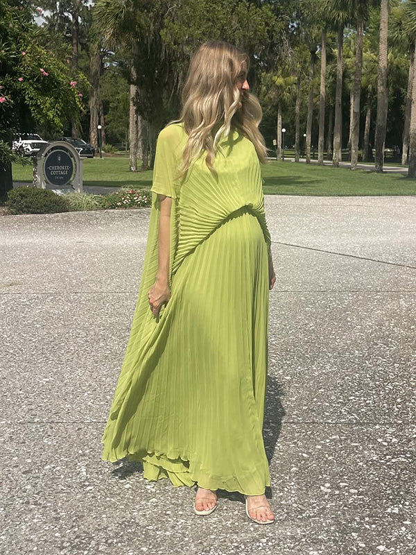 Beaumama robe longue grossesse chic soirée plissé fluide dos nu vert clair femme enceinte