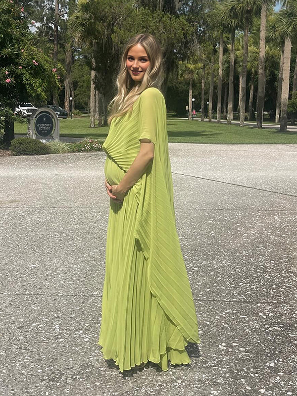 Beaumama robe longue grossesse chic soirée plissé fluide dos nu vert clair femme enceinte