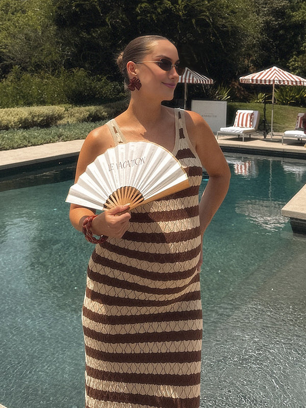 Beaumama robe longue grossesse vacances rayé crochet tricot dos nu couleur bloc femme enceinte
