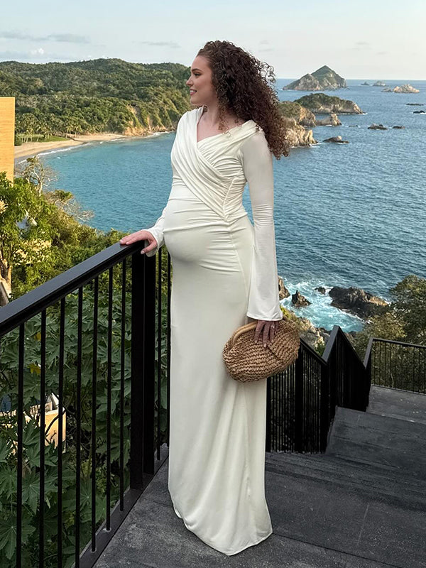 Beaumama robe longue grossesse cocktail chic épissage plissé moulante enceinte shooting femme enceinte