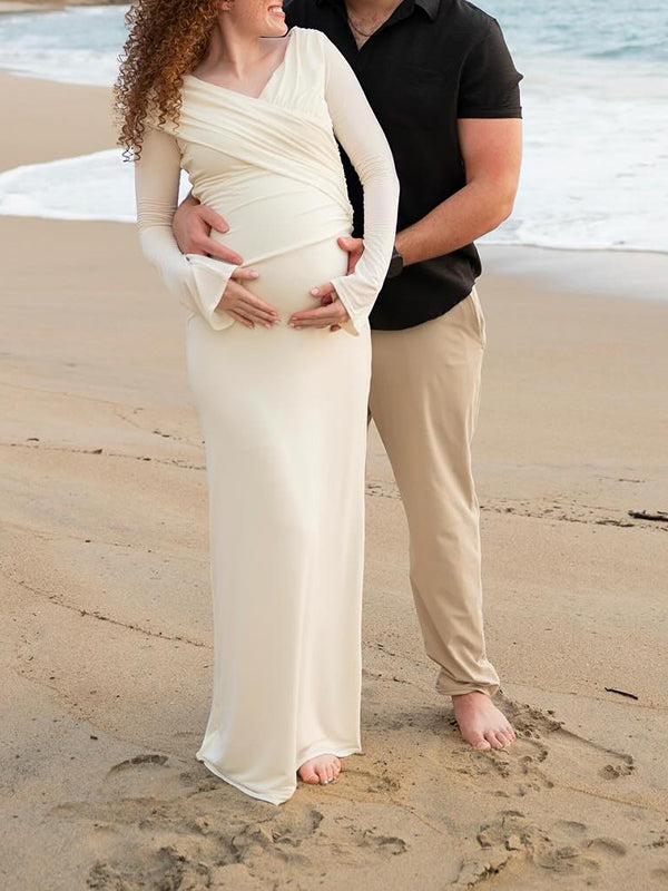 Beaumama robe longue grossesse cocktail chic épissage plissé moulante enceinte shooting femme enceinte