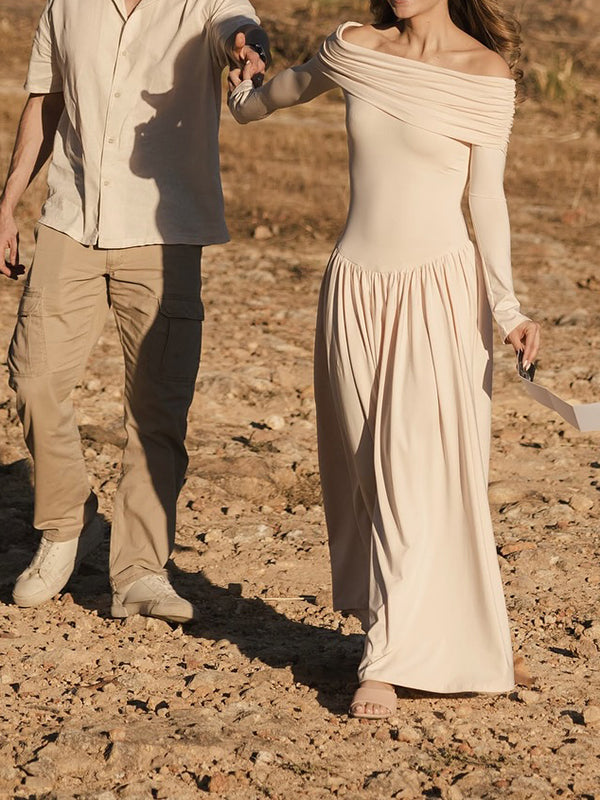 Beaumama robe shooting longue grossesse vacances épaule dénudée plissé trapèze femme enceinte