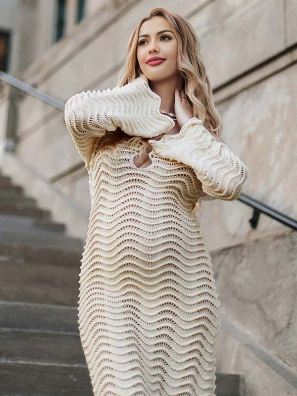 Beaumama robe shooting longue grossesse vacances chic crochet tricot dos nu bord ondulé femme enceinte