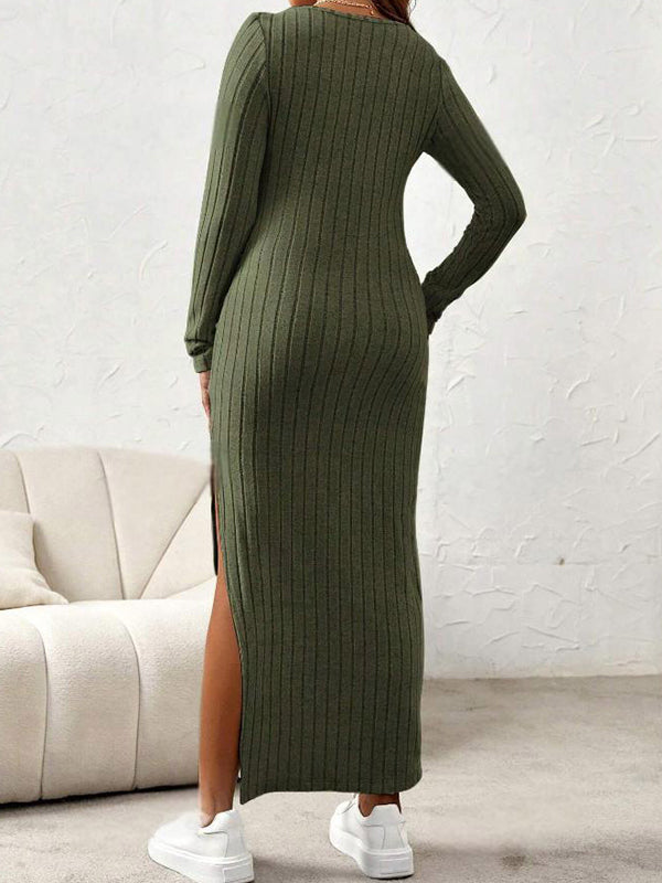 Beaumama robe longue grossesse casual chic fendu le côté moulante rayé femme enceinte