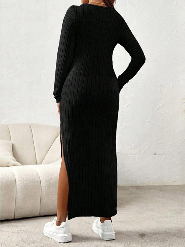 Beaumama robe longue grossesse casual chic fendu le côté moulante rayé femme enceinte