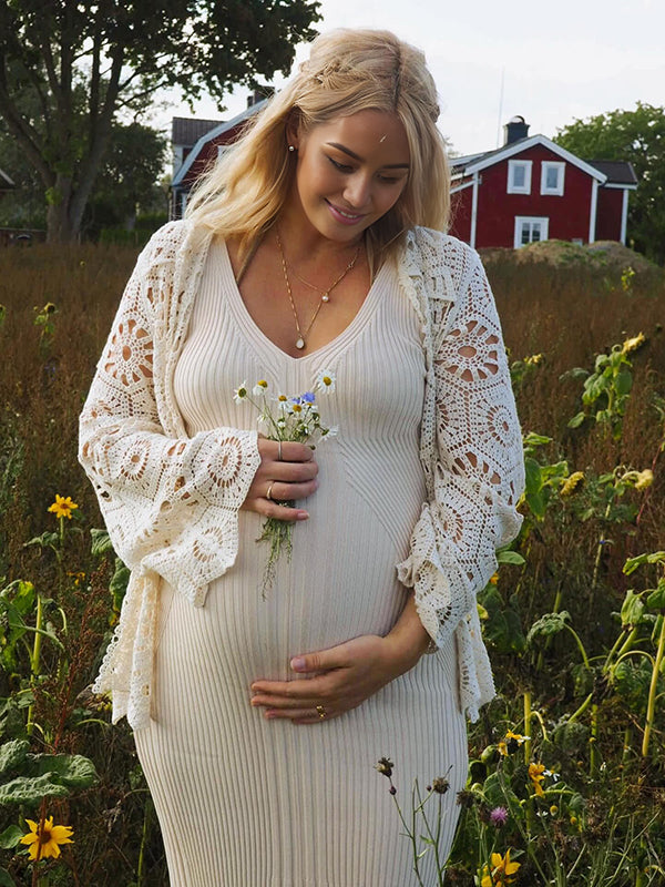 Beaumama robe shooting mi-longue grossesse vacances chic moulante rayé strap femme enceinte