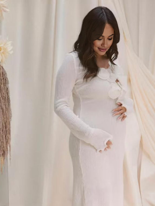 Beaumama robe shooting longue grossesse vacances chic volants fente dans le dos moulante femme enceinte