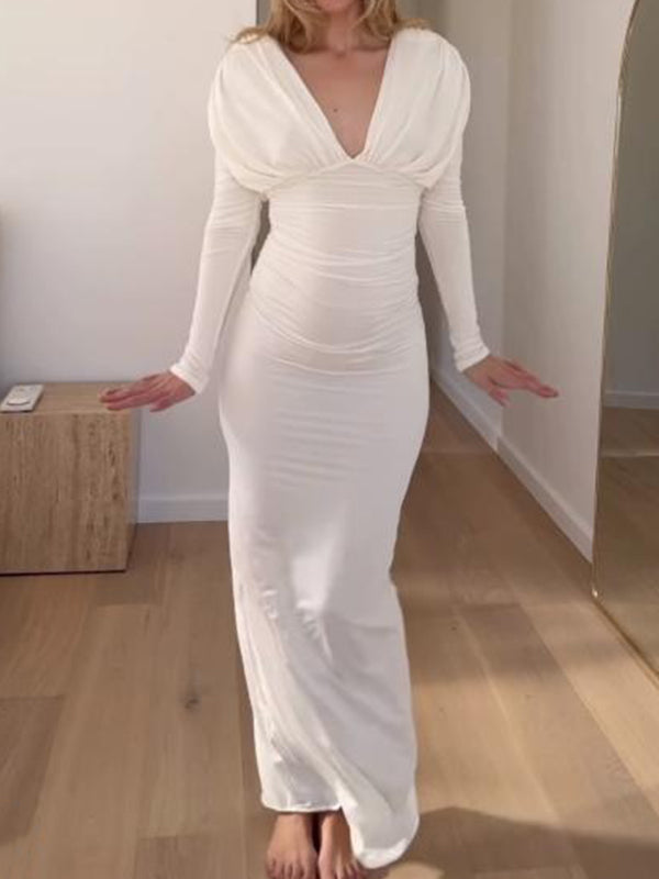 Beaumama robe longue grossesse élégant chic cocktail moulante plissé décolleté plongeant femme enceinte