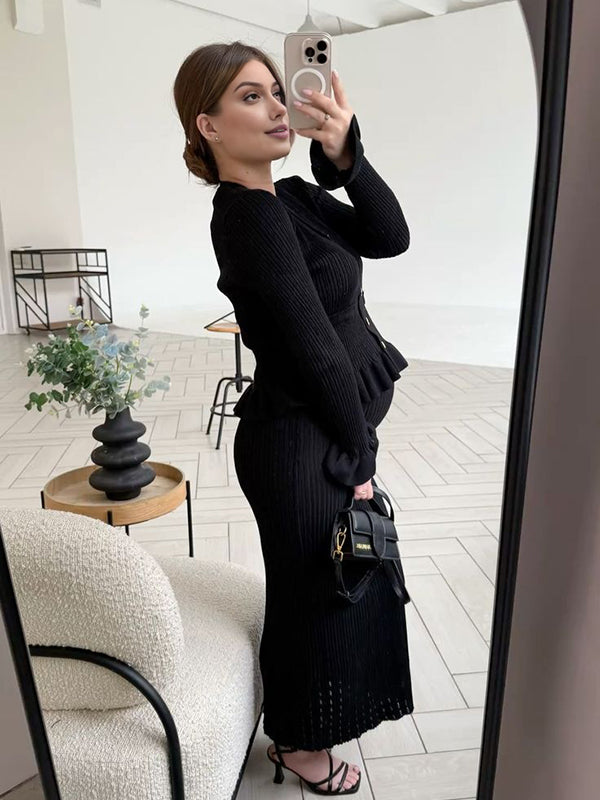 Beaumama robe longue grossesse élégant chic costume deux pièces volants boutonnage femme enceinte
