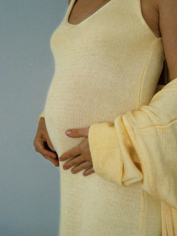Beaumama robe longue gilets en maille grossesse élégant costume deux pièces crochet tricot femme enceinte